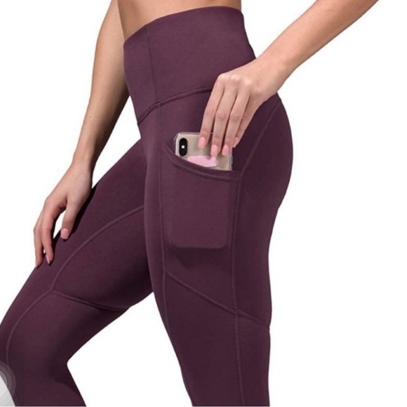 🔥 Yogalicious Lux NWT Dark Cherry Full Length Leggings 1X Pockets - Picture 3 of 12
